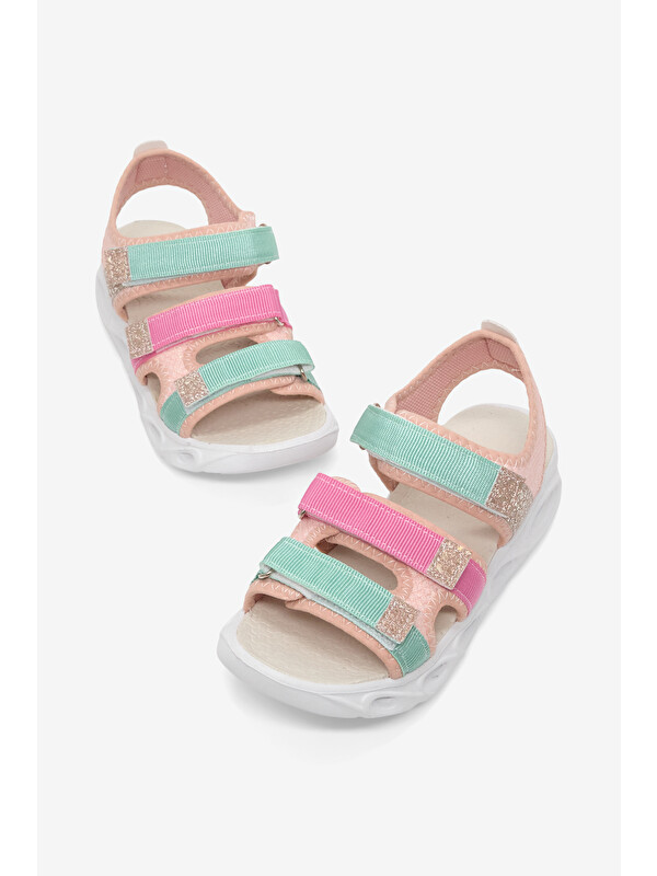 TONNY BLACK Çocuk Unisex Pembe Turkuaz Çoçuk Renkli Rahat Kalıp Sandalet
