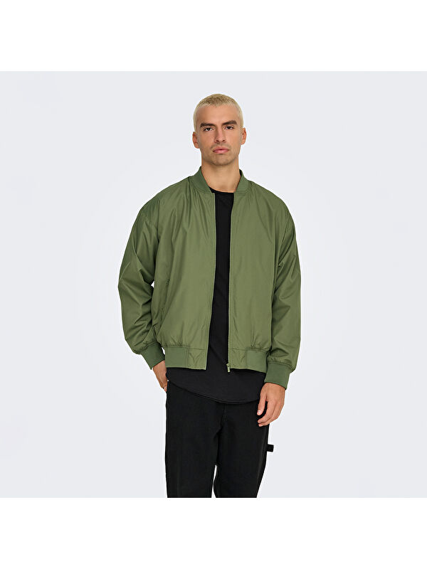 Only&Sons Gavin Bomber Erkek Haki Dik Yaka Ceket