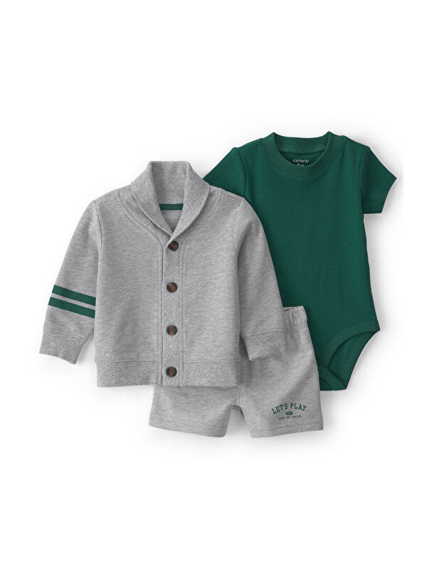 Carter's Erkek Bebek Body Şort Set 3 Ay-24 Ay Gri