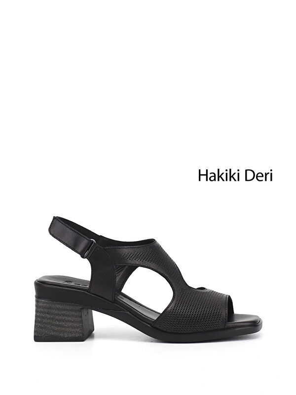 GÖNDERİ(R) Kadın SİYAH Cırt Bantlı Kalın Topuklu Hakiki Deri Sandalet