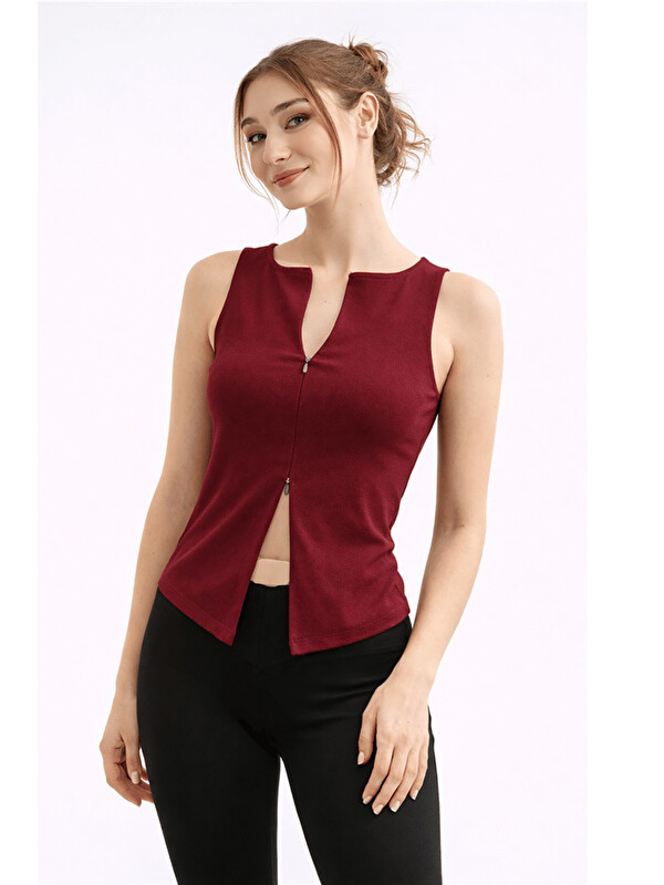 Fashion Friends Pamuklu Regular Fit Fermuarlı Yaka Bluz 26Y0709K1