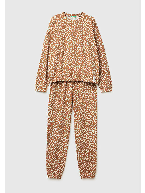 United Colors Of Benetton Kadın Açık Kahverengi Şardonlu Baskılı Pijama Takımı