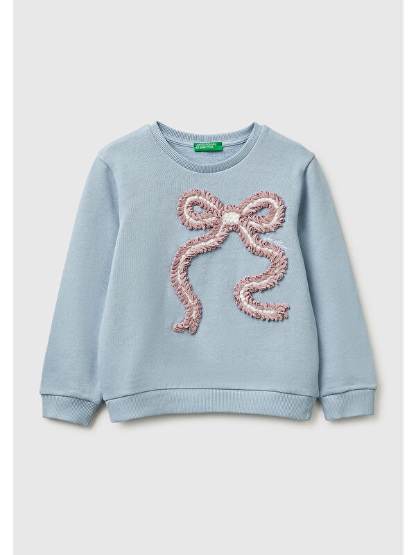 United Colors Of Benetton Kız Çocuk Baskılı İşlemeli Bisiklet Yaka Sweatshirt