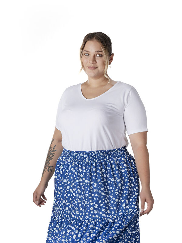 Stil Diva Büyük Beden Kısa Kol Basic T-shirt 12481903