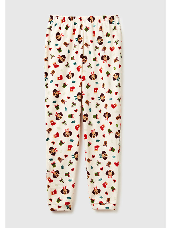 United Colors Of Benetton Kadın Ekru Mix Xmas Desenli Polar Pijama Altı