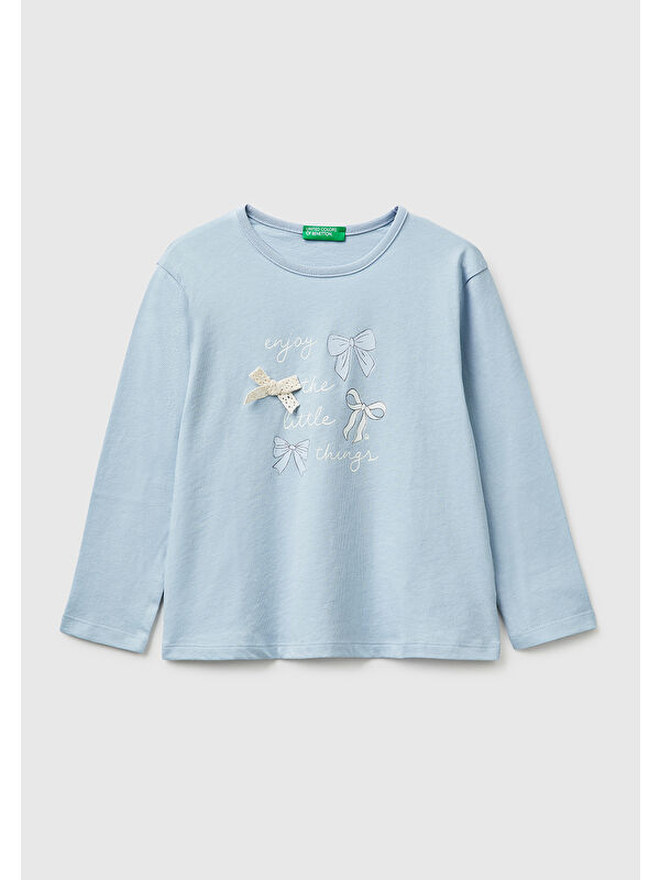 United Colors Of Benetton Kız Çocuk Baskılı Uzun Kollu Bisiklet Yaka T-Shirt