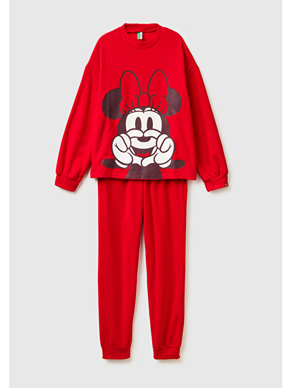 United Colors Of Benetton Kadın Kırmızı  Mickey Baskılı  Polar Pijama Takımı