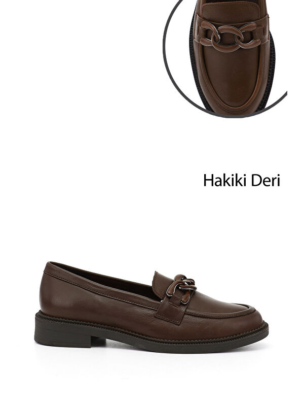 Kadın TÜTÜN KAHVE Tokalı Hakiki Deri Loafer Ayakkabı - Görsel 2