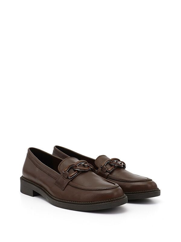 Kadın TÜTÜN KAHVE Tokalı Hakiki Deri Loafer Ayakkabı - Görsel 3