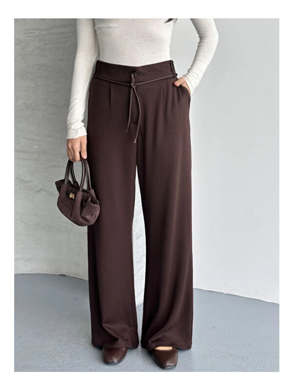 carla10 Modal Kumaş Bel Detay Pantalon Kahve