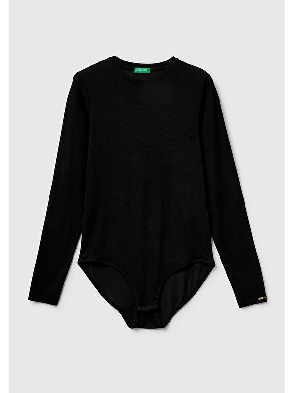 United Colors Of Benetton Kadın Siyah Modal ve Kaşmir Karışımlı Uzun Kollu Body