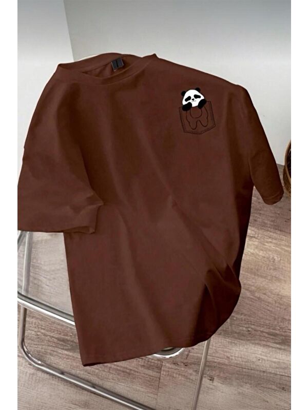 Oksit Cepte Panda Baskılı Oversize Unisex Pamuklu Tişört Battal Büyük Beden Tshirt