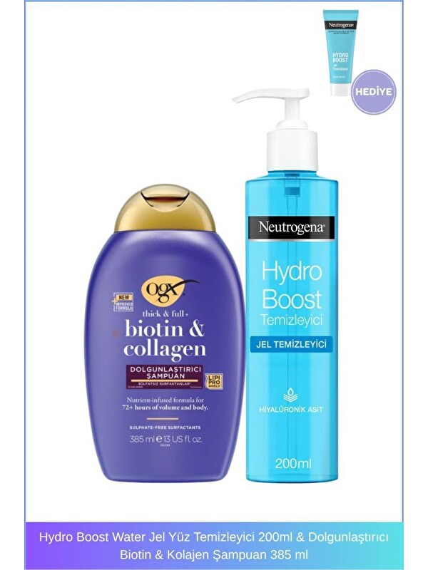 Neutrogena Hydro Boost Water Jel Yüz Temizleyici 200ml & Dolgunlaştırıcı Biotin & Kolajen Şampuan 385 ml