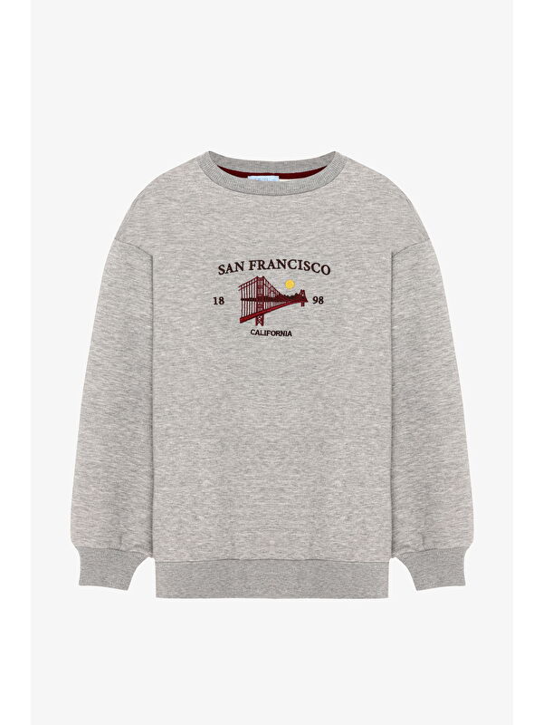 QUZU California Nakışlı Oversize Sweatshirt Grimelanj