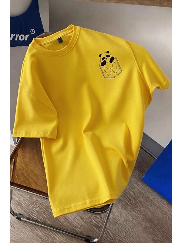 Oksit Cepte Panda Baskılı Oversize Unisex Pamuklu Tişört Battal Büyük Beden Tshirt