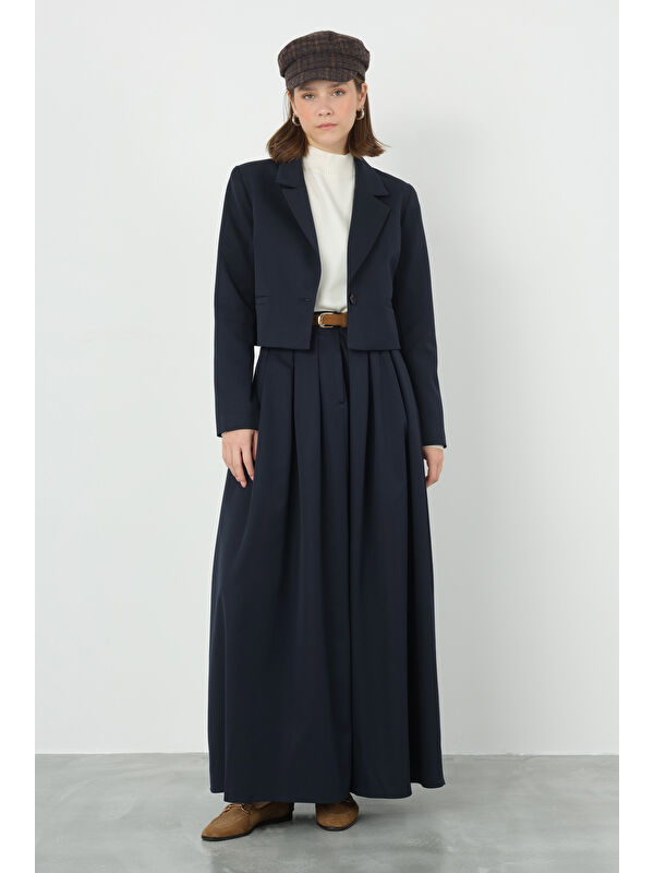 HE-QA Crop Blazer Ceket Koyu Lacivert