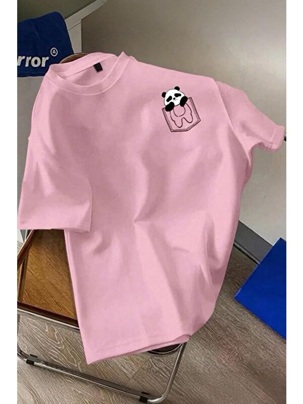 Oksit Cepte Panda Baskılı Oversize Unisex Pamuklu Tişört Battal Büyük Beden Tshirt