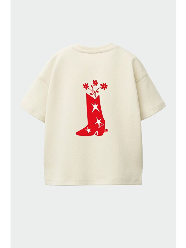 Monila Unisex Çocuk Pamuklu Bisiklet Yaka Sırtı Baskılı T-Shirt
