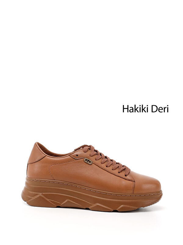 GÖNDERİ(R) Kadın HAKİ-TABA Bağcıklı Dolgu Taban Hakiki Deri Sneaker