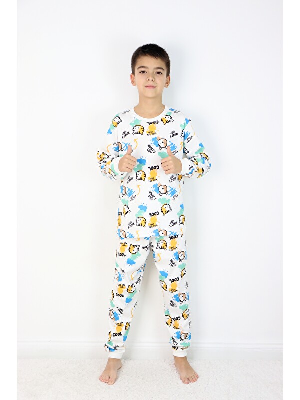 Harika Kids Erkek Çocuk Baskılı interlok Kumaş Uzun Kollu Pijama Takımı