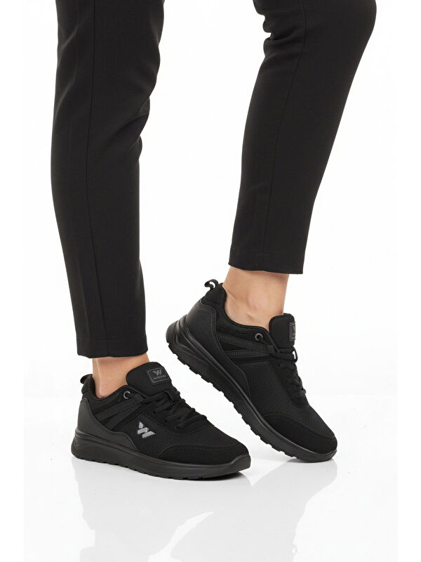 Walkway Siyah Fileli Hafif Bağcıklı Unisex Spor Ayakkabı 7001 Omina G