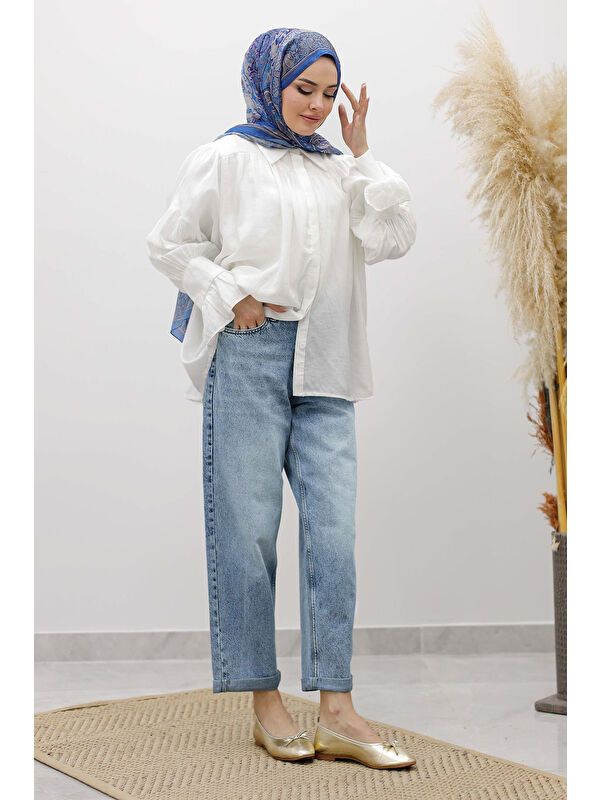 Tesettür Dünyası Mom Jean Pantolon TSD260123 Açık Mavi