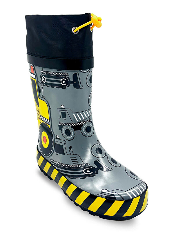 İnşaat Araçları Erkek Çocuk Gri Yağmur Botu - Görsel 4