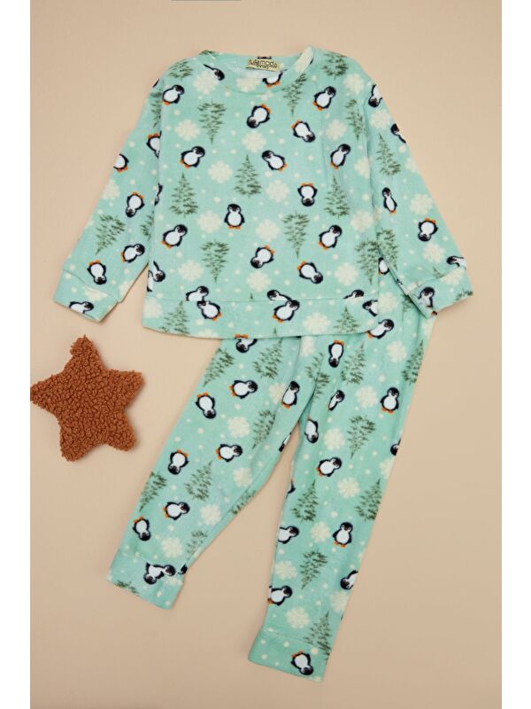 Fullamoda Penguen Desenli Polar Unisex Çocuk Pijama Takımı