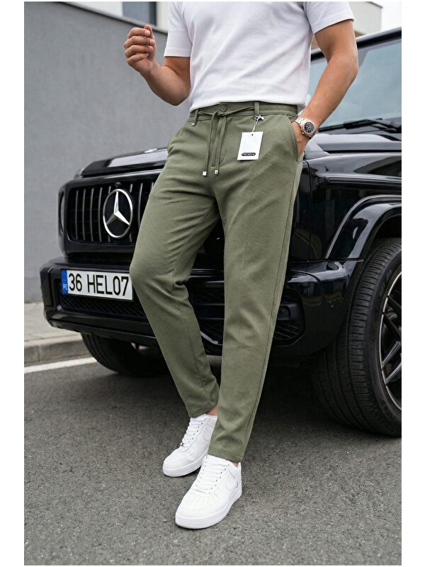 Oksit Holl Beli Lastikli ve Bağcıklı Elastanlı Esnek Örme Jogger Pantolon