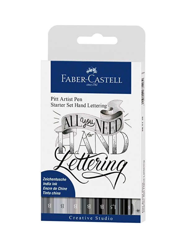 Faber-Castell Artist Pen Kaligrafi Seti 8’li,Siyah Gri Tonları, 4 Uç(B,S,1.5),Kalemtraş, B Derece Kurşun Kalem