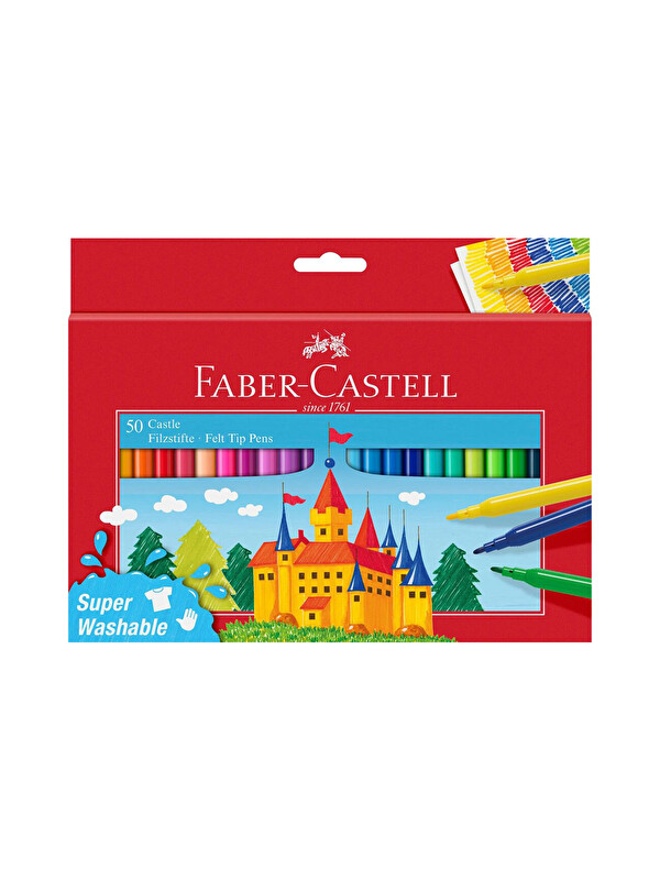 Faber-Castell Süper Yıkanabilir Keçeli Kalem 50'li,Canlı ve Kalıcı Renkler,Kolay Temizlenebilir,Ergonomik Tasarım