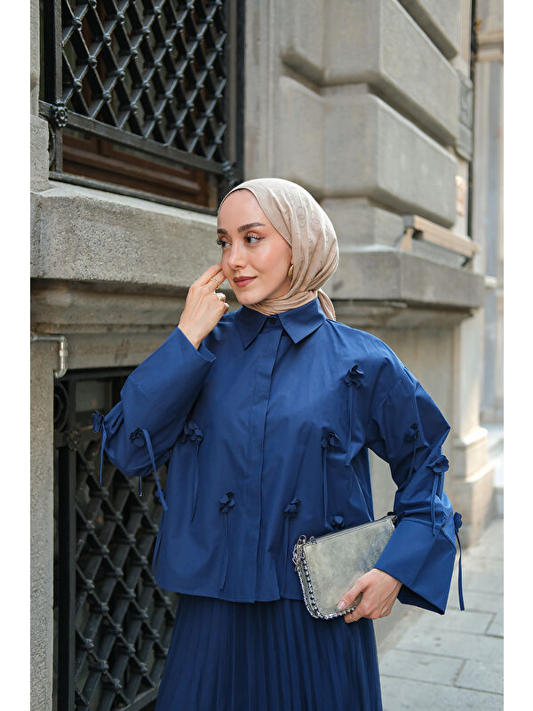 Locco Moda Kadın Çiçek Desenli Gömlek Lacivert