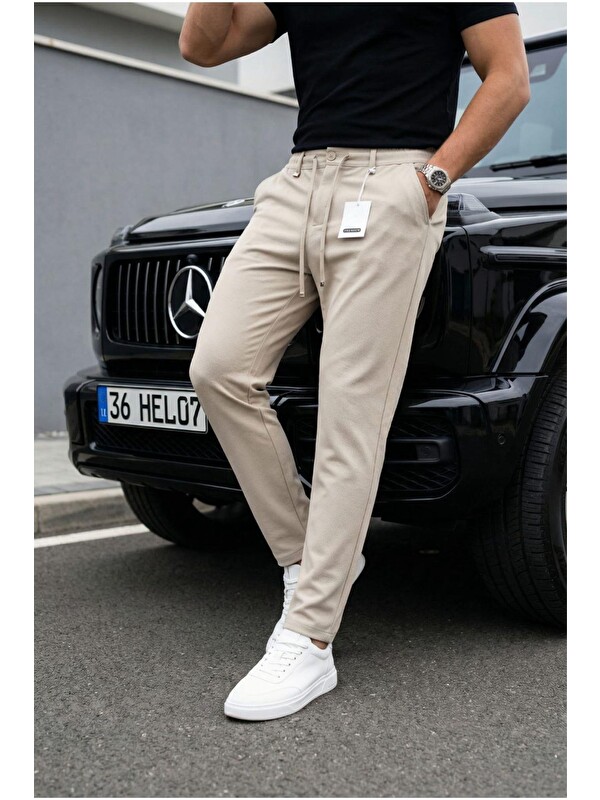 Oksit Holl Beli Lastikli ve Bağcıklı Elastanlı Esnek Örme Jogger Pantolon