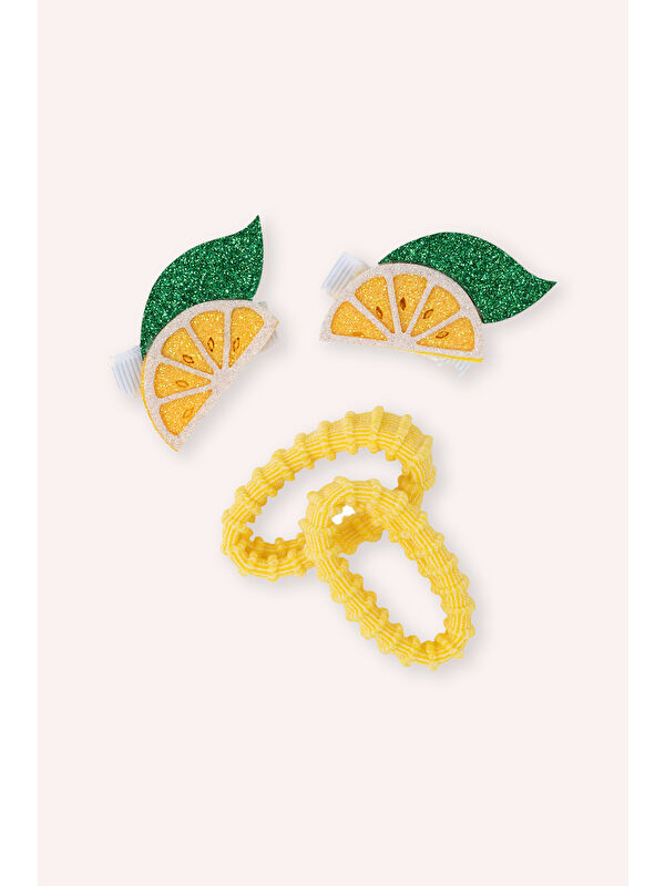 Panço Kız Çocuk Limon Fügürlü Sarı Toka Seti