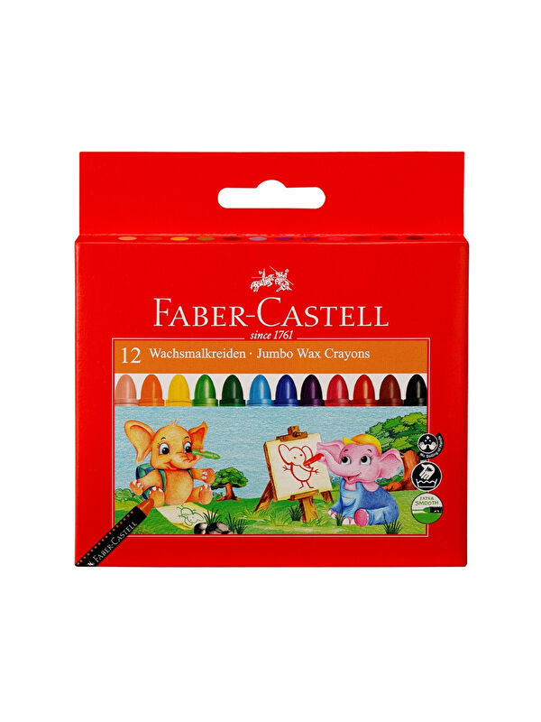 Faber-Castell Süper Yıkanabilir Mum Boya, 12 Renk, Leke Bırakmaz, Jumbo Boy, Parlak ve Yoğun Renkler