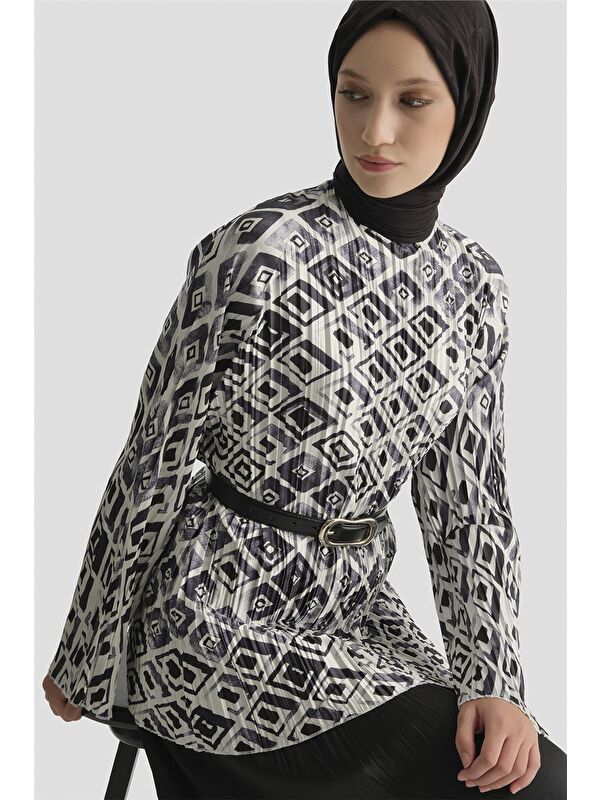 ARMİNE Retro Desen Tunik Beyaz