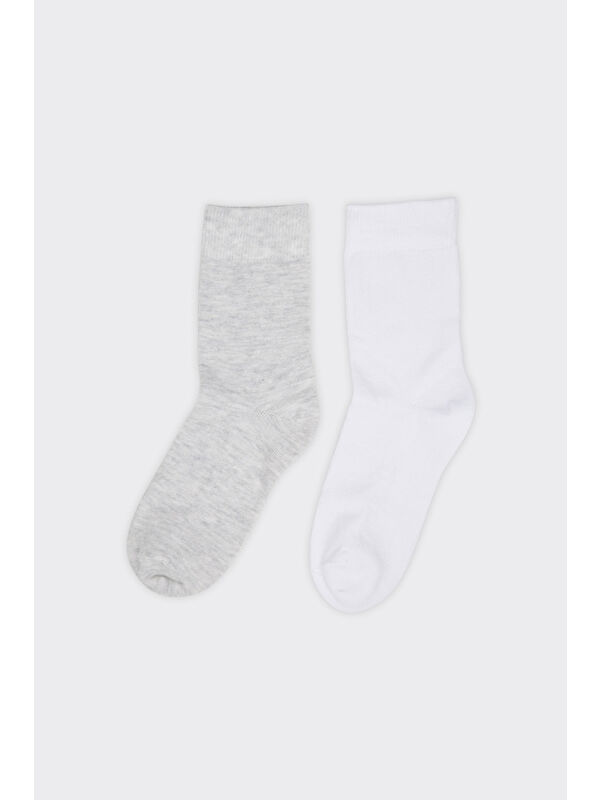 Panço Unisex Çocuk 2'li Basic Gri-Beyaz Soket Çorap