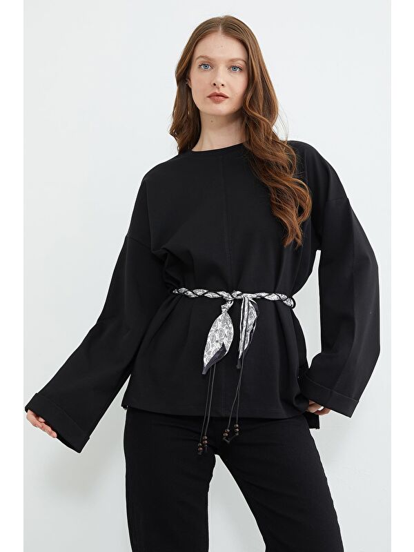 Fullamoda Kemerli Yırtmaçlı Geniş Kol Tunik