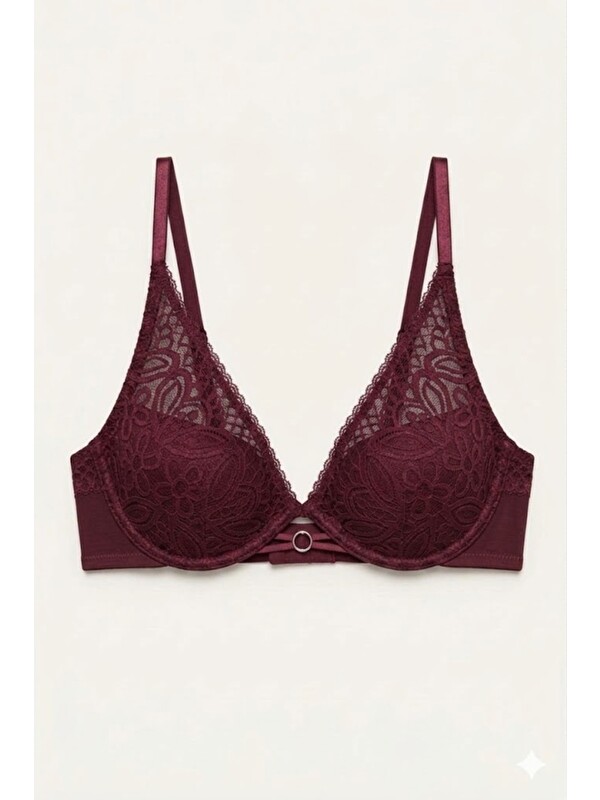 C&City Push Up Dantel Detaylı Sütyen C18345 Bordo
