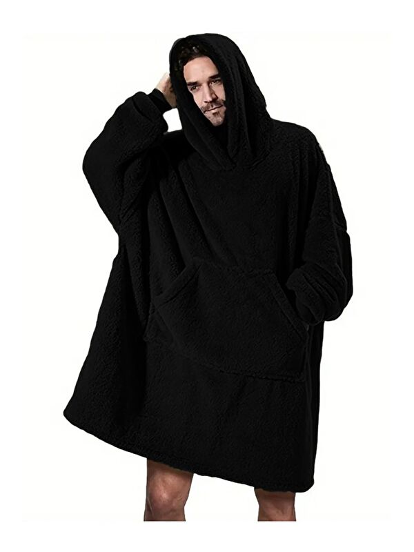 Mulberry Wellsoft Kapüşonlu Giyilebilir Tv Battaniyesi unisex Over size - Siyah