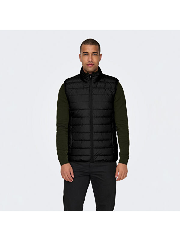 Only&Sons Brody Quilt Erkek Siyah Dik Yaka Yelek