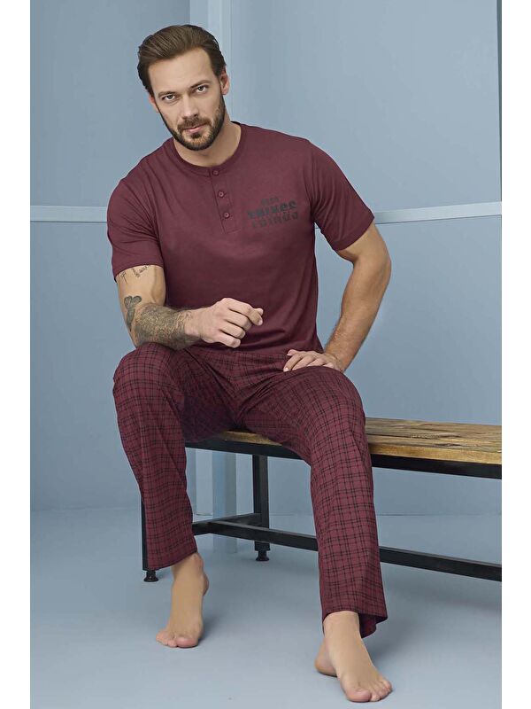Remsa Erkek Kısa Kol Pamuklu Pijama Takımı 7969 Bordo01