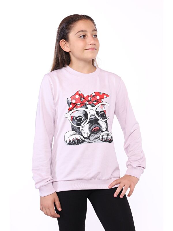 Toontoykids Kız Çocuk Köpek Figür Baskılı Sweatshirt