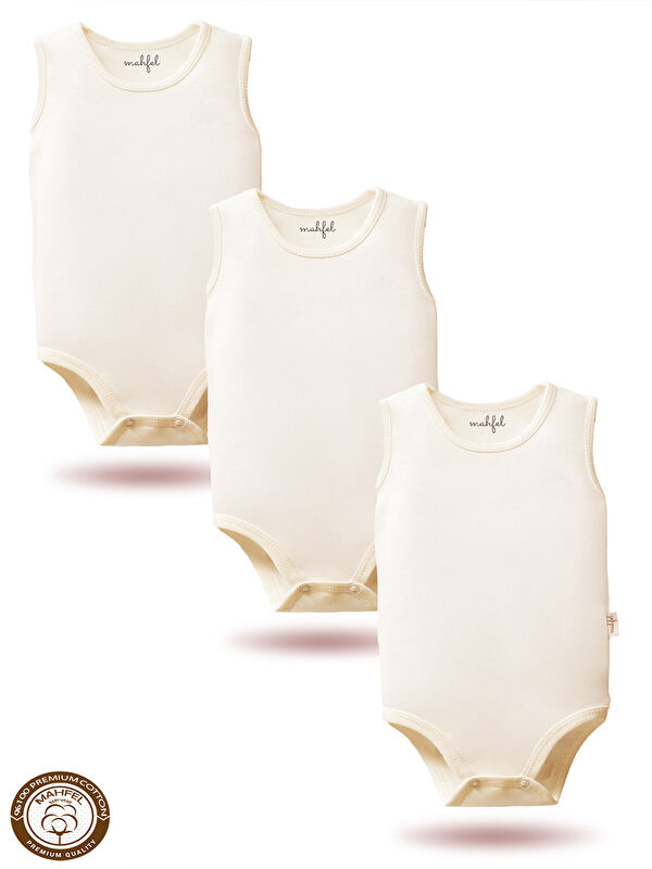 Mahfel %100 Pamuklu Atlet 3'lü Baskısız Çıtçıtlı Bebek Body Zıbın FS