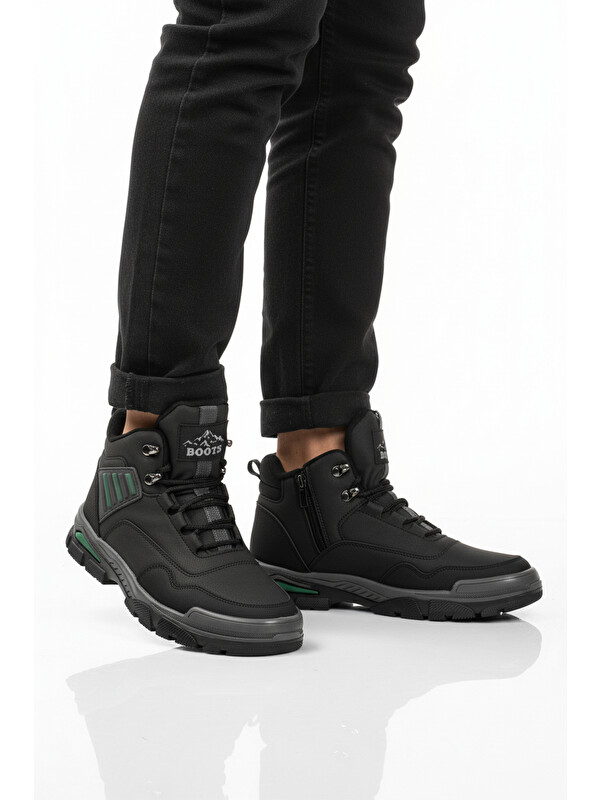 Ayakmod Siyah Yeşil Kaymaz Taban Fermuarlı Unisex Outdoor Bot 444 G