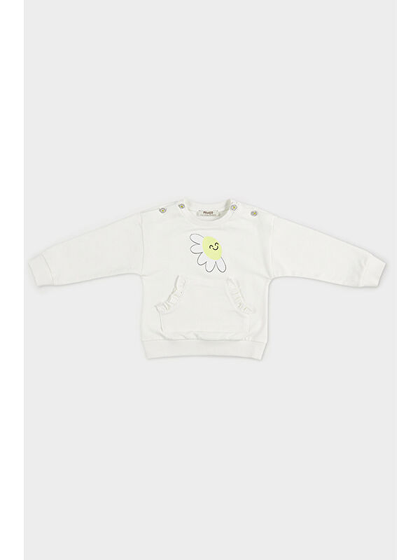 Panço Kız Bebek Baskı Detaylı Ekru Sweatshirt