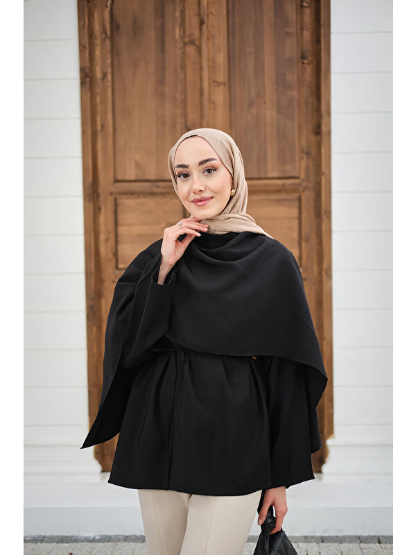 Locco Moda Kadın Şal Detay Bel Bağlamalı Bluz Siyah
