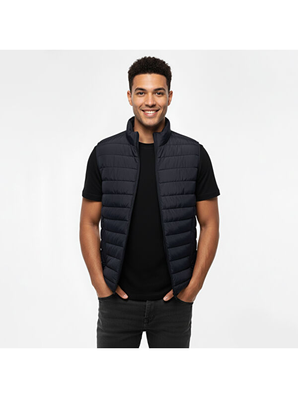 Only&Sons Brody Quilt Erkek Lacivert Dik Yaka Yelek