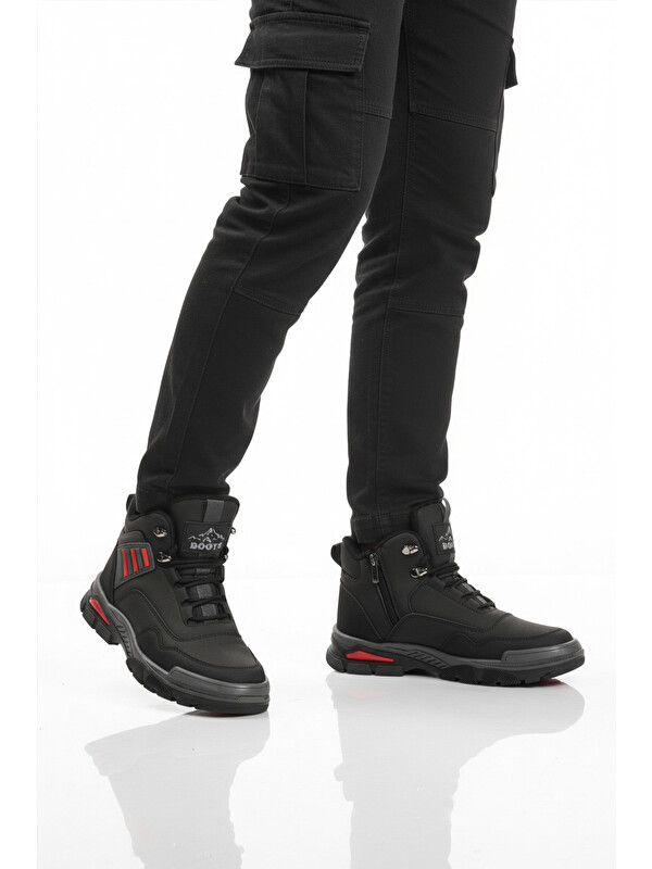 Ayakmod Siyah Kırmızı Kaymaz Taban Fermuarlı Unisex Outdoor Bot 444 G
