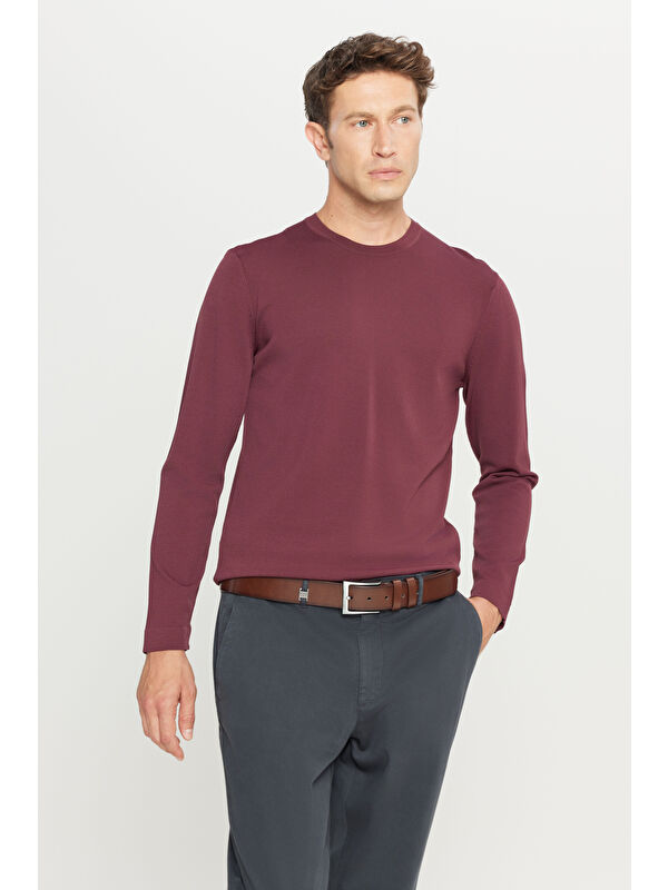 Altınyıldız Classics Erkek Bordo Standart Fit Normal Kesim Bisiklet Yaka Triko Basic Kazak